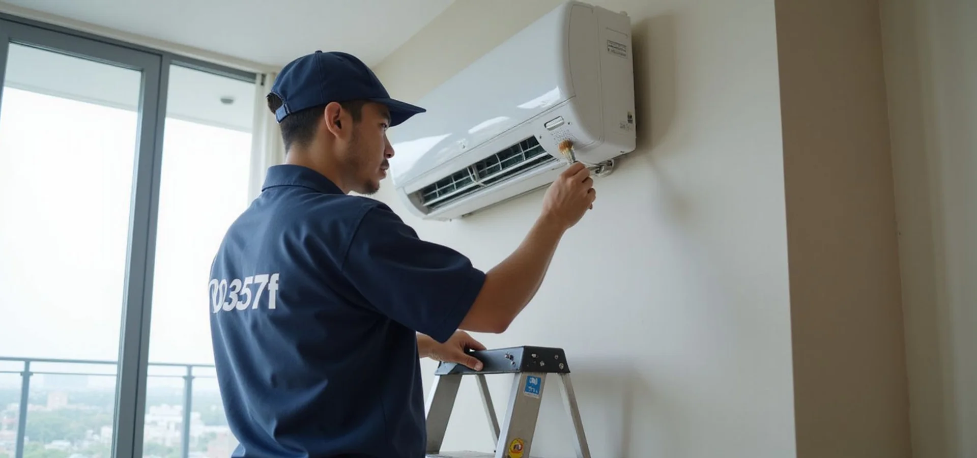 Chill Pro Air-Cond technician repairing a wall-mounted aircon unit in a Petaling Jaya home